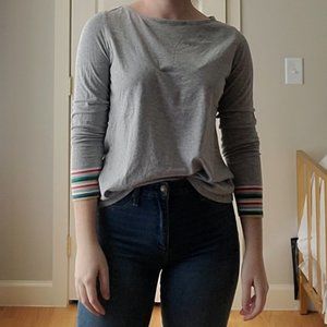 Gray Long-Sleeve Tee with Rainbow Detail